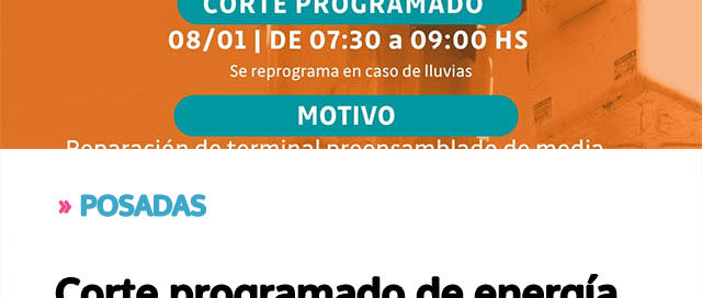 Corte programado de energía por trabajos de mantenimiento